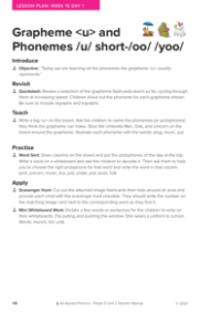 Grapheme "u" and Phonemes "u", short "oo", "yoo" - Lesson plan  