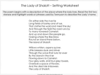 The Lady of Shalott - Lesson 2 - Setting Worksheet