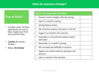 True or False - Seasonal Change