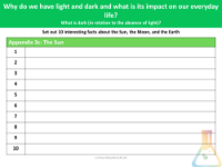 10 Interesting facts about the Sun - Worksheet