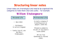 Searching for Shakespeare - Lesson 2 - Linear Notes Worksheet