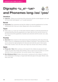 Digraphs "u_e, ue" and Phonemes long "oo", "yoo" - Lesson plan  