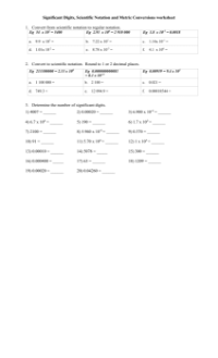 Significant Digits, Scientific Notation and Metric Conversions Worksheet 2