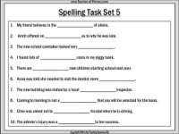 Spellings - Set 5 Worksheet