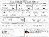 Comparing Numbers up to 1000 - Worksheet