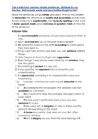 Spellings Dictation Year 5 and Year 6 - Autumn Term Worksheet