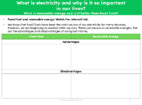 Fossil fuels vs Renewable energy - Worksheet