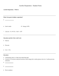 Aerobic Respiration - Student Lesson Outline