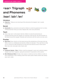 "ear" Trigraph and Phonemes "ear,air,er" - Lesson plan