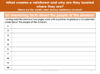 10 interesting facts about the people of the Amazon - Worksheet