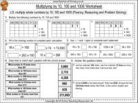 Multiplying by 10, 100 and 1000 - Worksheet