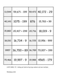 Loop Card Game - Adding and  Subtracting large numbers and near multiples