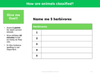 Give me 5 - Herbivores