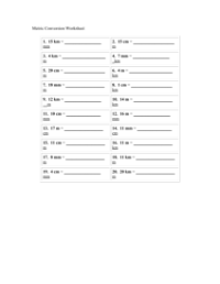 Metric Conversion (Shortened) Worksheet with Answers