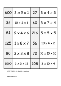 Loop Card Game - Multiply 3 numbers