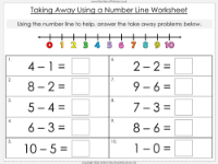 Taking Away Using a Number Line - Worksheet