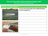 Why does a puddle disappear? - Worksheet - Year 4