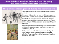 The games children played during the Victorian era - Info pack