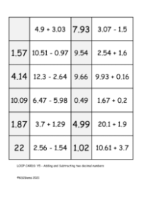 Loop Card Game - Adding and Subtracting two decimal numbers