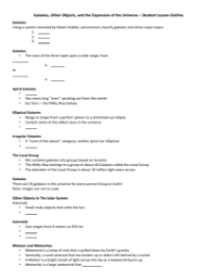 Galaxies, Other Objects and the Universe - Student Lesson Outline