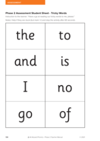 Sounding Out and Blending Assessment sheet - Resource 