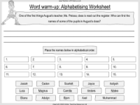 First-day Jitters and Locks - Word warm-up: Alphabetising