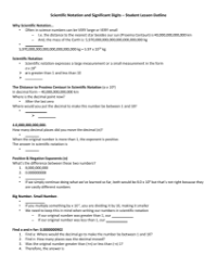 Scientific Notation and Significant Digits - Student Lesson Outline