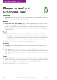 Phoneme "oa" and Grapheme "oa" - Lesson plan 