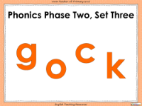 Phonics Phase 2, Set 3 - g, o, c, k English teaching Resource with Worksheets - PowerPoint