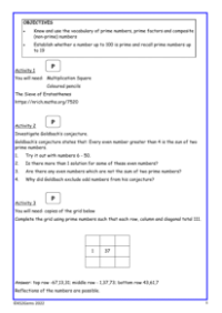 Prime numbers worksheet