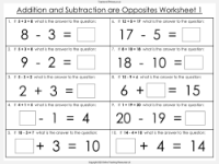 Addition and Subtraction are Opposites - Worksheet