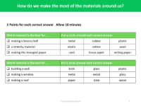 Mini quiz - What material is best forâ€¦?