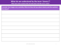 What do the images tell you about slavery and the auctions for slaves - Worksheet - Year 5