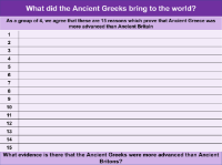 15 reasons that prove that Ancient Greece was more advanced than Ancient Britain - Worksheet