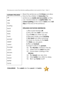 Kindergarten Autumn Term Spellings - Worksheet