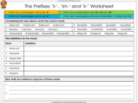 The Prefixes 'il-', 'im' and 'ir' - Worksheet