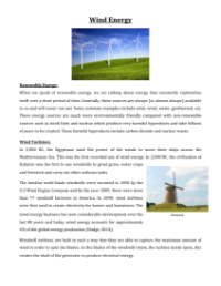 Wind Energy Production - Reading with Comprehension Questions