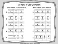 100 More or Less - Worksheet