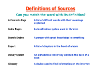 Searching for Shakespeare - Lesson 1 - Definitions of Sources Worksheet