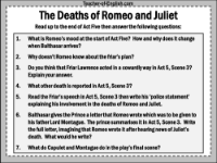 The Deaths of Romeo and Juliet - Worksheet