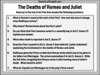 Romeo & Juliet Lesson 31: The Deaths of Romeo and Juliet - Worksheet