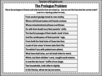 Romeo & Juliet Lesson 5: The Prologue - The Prologue Problem Worksheet