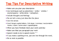 Descriptive Writing - Lesson 5 - Top Tips Worksheet