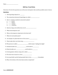 Bill Nye - Food Web Worksheet with Answers