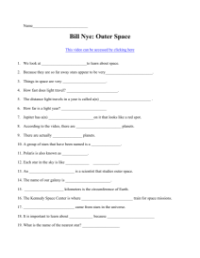 Bill Nye - Outer Space Worksheet with Answers