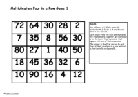 Multiplication Facts Four in a Row Game Sheets