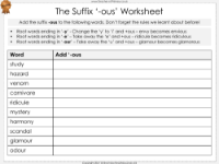 The Suffix '-ous' - Worksheet