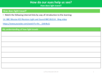 My understanding of how light travels? - Worksheet - Year 6