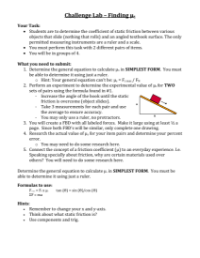 Friction - Challenge Lab Activity