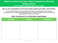 Plan an investigation - Which surface provides most friction? - worksheet